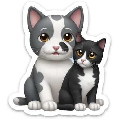 gray and white cat and black dog  sticker