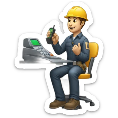 Trabajador con telefono motorola con numeros en la mano sticker