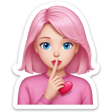 Person in the photo in pink clothes sends a kiss and a heart comes out , have a ￼ blue eyes, Medium-length hair ￼ sticker
