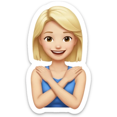 arms crossed holding neck laughing blonde women sticker