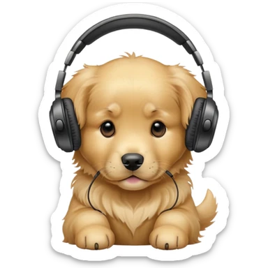 Golden retriever puppy wearing headphones ￼ sticker