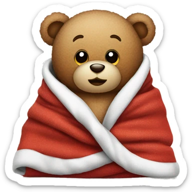a Christmas teddy happy bear wrapped in a blanket drinks cola sticker