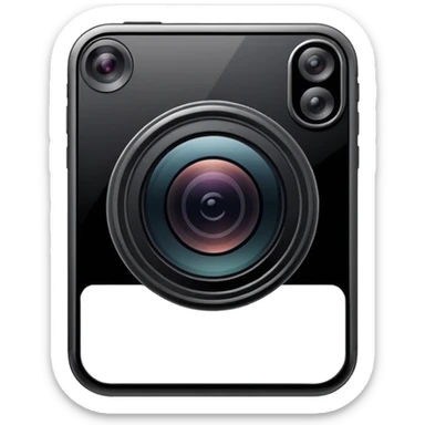 Minimalistic flat vector icon, iOS style, thin black contour on white background. Smartphone with a camera lens symbol. No text, no shadows.
 sticker