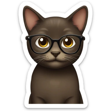 Dark brown Tabbi cat with glasses sticker