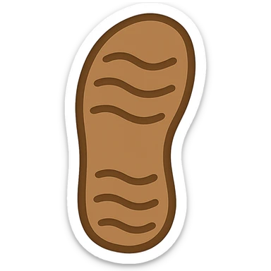 Create an Apple emoji style sandal sole with minimal detail, matching the angle of the reference image, viewed from the bottom, with a slightly darker color tone. The style should replicate the clean, simple, and colorful look of Apple emojis. sticker