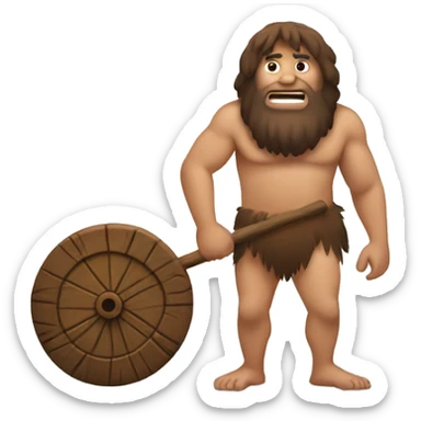 caveman with wooden wheels sticker