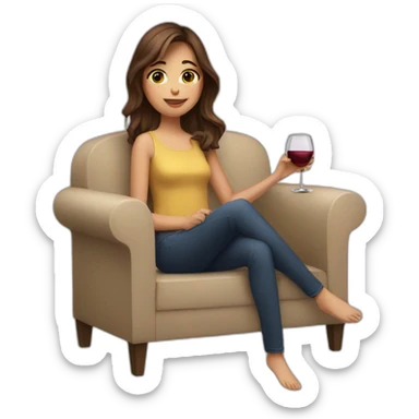 Girl with brown hair and brown eyes drinking wine sitting on a sofa sticker