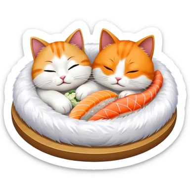 two cats sleeping eating sushi sticker