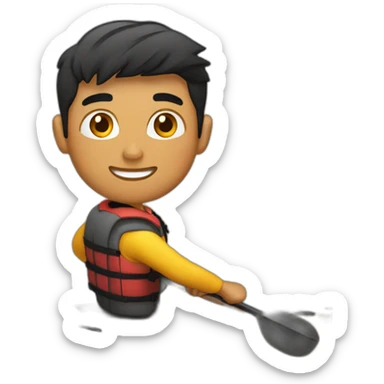 joven delgado en un kayak saludando sticker