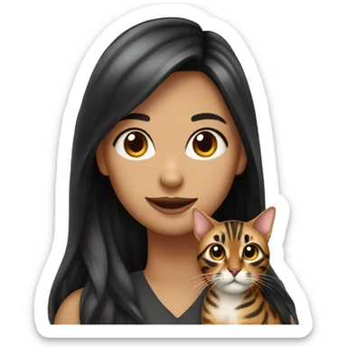 woman long dark hair with bengal cat with heart sticker