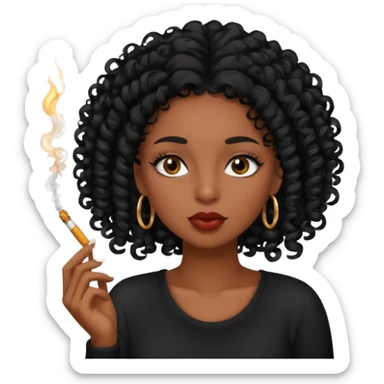 Black girl with eyelashes and curly hair smoking  sticker
