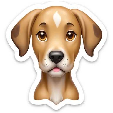 Cinematic Cute Fawn Great Dane Portrait Emoji, Head tilted playfully and inquisitively, showcasing a glossy fawn Fur with a subtle luster, round, sparkling amber eyes filled with curiosity, Simplified yet irresistibly adorable features, highly detailed, glowing with a warm, friendly glow, high shine, affectionate and gentle, stylized with a touch of whimsy, bright and endearing, soft glowing outline, capturing the essence of a mischievous yet loving pup, so playful it feels like it could lumber out of the screen and into your arms! sticker