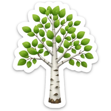 A 3D cartoon birch tree with white bark and small green leaves, gentle lighting, Memoji-style realism. sticker