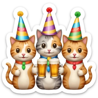 four happy cats drinking beers together sticker