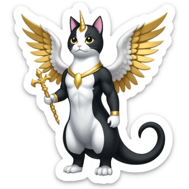 Mega neon unicorn dragon hydra hyper rare golden penguin Golden Divine god angel Omni Black and white Super muscular Buff sigma Gigachad cat full body tuxedo colored  sticker