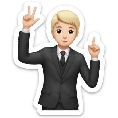 mach mir einen trader an der börse der tradet der so mit einer hand hinter sich deutet um anzig sticker