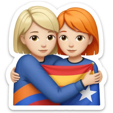 Lesbians hugging. One has short hair other has lond has. Add lesbian flag in the background sticker