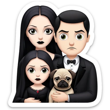 Gomez and morticia Addams with pugsly sticker