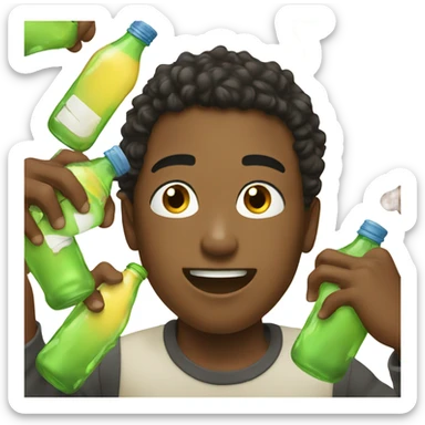 boys showing off personalities drinking out of bottles sticker