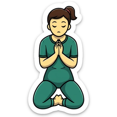 person on their knees begging with hands clasped together and pleading expression sticker