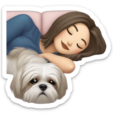 Shih tzu dog and human woman sleeping on couch sticker