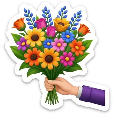 Male hand give a bogue of flowers sticker