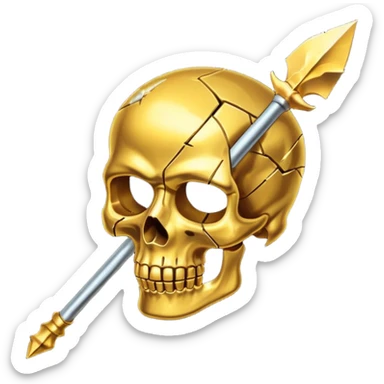 broken gold skull with a spear sticker