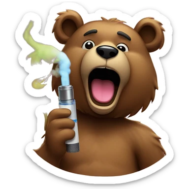 a hippy snazzy cut bear vaping and vape coming out from both its ear. sticker