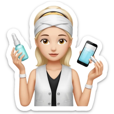 Clean girl aesthetic emoticons, apply skincare products, headband, glowing skin, white vest, soft lighting sticker