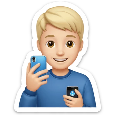 Boy with mobile calling sticker
