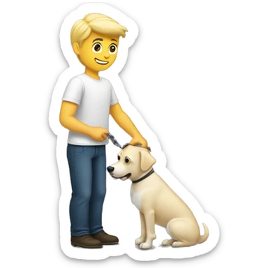White, blonde guy picking up dog poop sticker