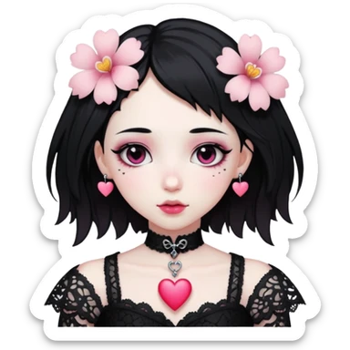 goth sakura heart, heart made of white sakura petals with pink accents sticker