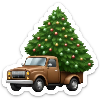 Old brown truck carrying a Christmas tree side view  sticker