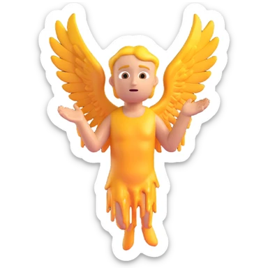 Icarus with melting wings, arm raised, gazing upward, 3D emoji style sticker