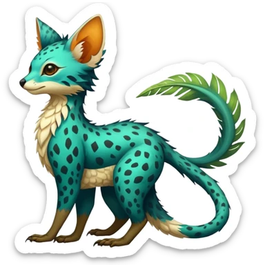 Feral Rare Fantasy vibrant tropical Vernid-Trico-species by LiLaiRa, random markings, tufted tail, tufted ears, full body sticker