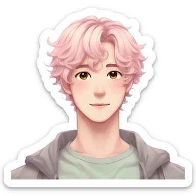 Gorgeous pastel anime style man with blushing face and butterflies aesthetic trending style sticker