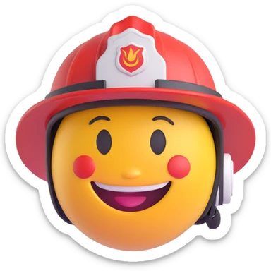 3D smiley emoji, round shape, firefighter helmet, smiling face sticker