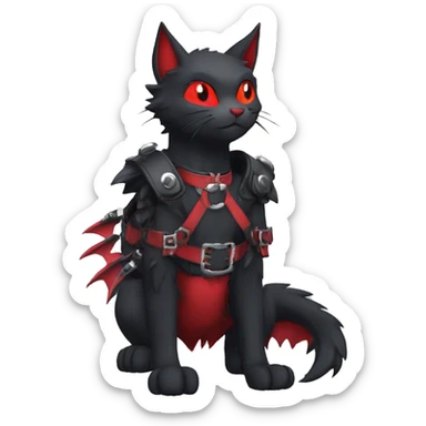 cool anthro edgy kawaii black punk red fantasy nargacuga-bat-cat-Fakemon collar harness full body sticker