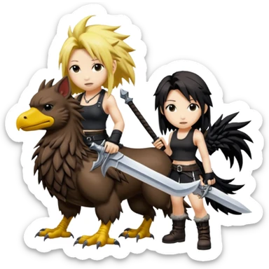 Cloud & Tifa FF7 character emoji - with fenrir blade & black chocobo  sticker