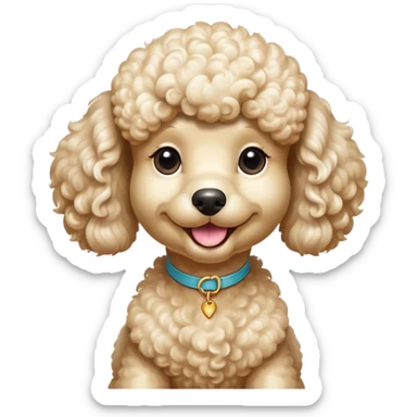 Cinematic Comical Cream Poodle Portrait Emoji, Head tilted dramatically with an exaggeratedly amused expression, featuring a glossy, curly cream Fur with a radiant sheen, wide, expressive warm eyes filled with playful disbelief, Simplified yet hilariously expressive features, highly detailed, glowing with a slightly sassy glow, high shine, dramatic yet playful, stylized with an air of cheeky mischief, bright and endearing, soft glowing outline, capturing the essence of a spirited and over-the-top companion, so meme-worthy it feels like it could side-eye its way into internet fame instantly! sticker