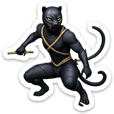 An icon representing an adventure game, inspired by stealth-action gameplay. The design features a shadowy ninja crouched on the back of a sleek black panther, moving silently through a moonlit bamboo forest. The atmosphere conveys secrecy, precision, and deadly agility. Transparent background. sticker