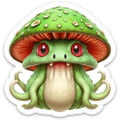 poisonous mushroom beast portrait, head and shoulders only, creature made mostly of mushroom flesh, thick mushroom cap head, layered fungal textures, toxic green spore glow, animal-like eyes, fantasy monster pet vibe, 3D cartoon, mobile game icon style, clean background, no text, no watermark

 sticker