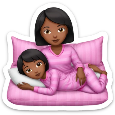 Dark skin Black woman with short  black bob  hair, pink pajamas laying on pillow just me  sticker