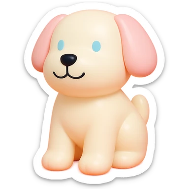               Transform {subject} into a soft vinyl figure with a smooth, glossy surface. The material should look slightly rubbery and tactile, with minimalistic curves and a matte-gloss hybrid finish. Use pastel or soft solid colors. The surface is seamless, with no visible textures or roughness. Studio lighting, vibrant background, clean, playful, designer toy aesthetic and no shadows. {subject} = dog, make sure the mouth has nice outlines sticker