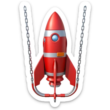 a swing seat with prominent rocket boosters on each side, positioned to launch the rider sticker