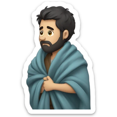 dark hair bearded man throwing his blanket over his shoulder in shame and upset sticker