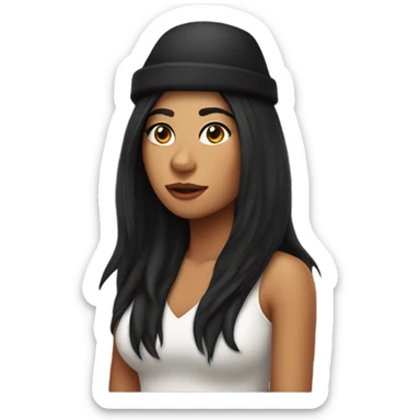 woman with black hair and tiger hat sticker