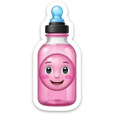Smiling freaky baby oil bottle pink sticker