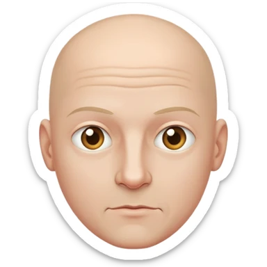Bald man, not fat but generous cheeks, thine eyes, white sticker