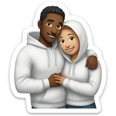 An emoji of a man wearing a white hoodie, standing next to his sister. He is hugging her warmly, showing a close sibling bond sticker